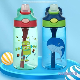 [JSB] Botella de agua para niños con paja de plástico de grado alimenticio hervidor de agua lindo Animal bebida taza DGA