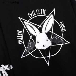 Summytei Harajuku Print Lace Up Sweatshirt Women Hoodie Gothic Hooded Pullover Streetwear MX