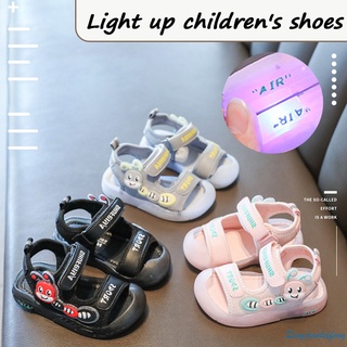sandalias de niños con luz led intermitente suela abierta zapatos antideslizante transpirable suave playa zapatos para verano