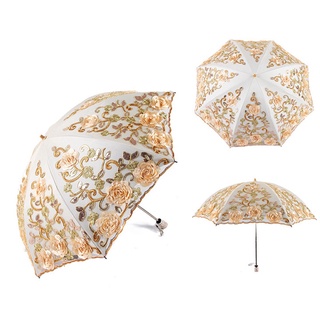 Sombrilla de encaje plegable flor paraguas lluvia mujeres dos paraguas plegable mujer herramientas de lluvia único paraguas sombrilla, rosa (4)