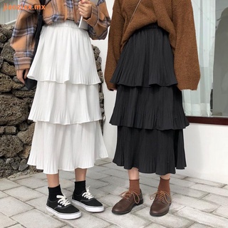 primavera y verano estilo coreano de longitud media de talle alto una línea de pastel falda larga falda suelta plisada falda de media longitud falda señoras falda