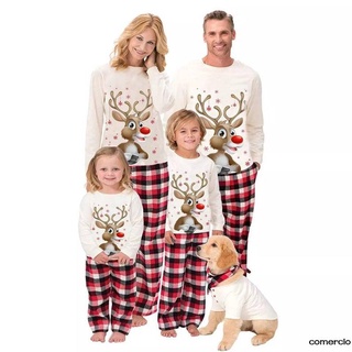 bz-ropa de padre-hijo, pijamas de navidad, manga larga + pantalones, alce