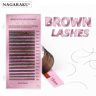 NAGARAKU Brown Extensión de pestañas individuales de alta calidad falsas pestañas sintéticas suave natural Mink 16 líneas