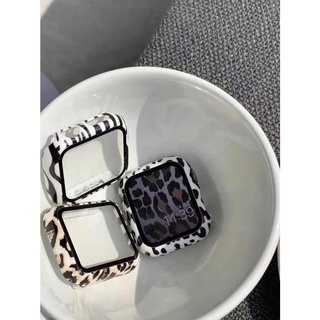 vaca leopard vidrio templado + caso para apple watch series se 6 5 4 3 2 1 iwatch 38mm 42mm 40mm 44mm zebra pc cubierta completa protector de pantalla gafas película protectora
