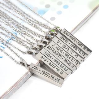 Collar con cadena plateada de titanio con Barra/Cubo/collar con los nombres de miembros de BTS y fecha