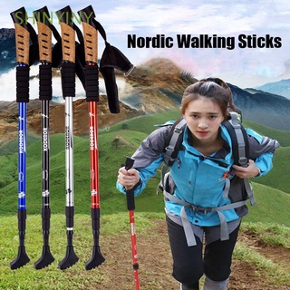 shinyiny - bastones de trekking (66-135 cm, con puntas de goma telescópicas, bastón nórdico, 4 colores, ultra ajustables, senderismo, bastón multicolor