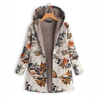 Mujer abrigo largo cálido estampado Floral chamarra con capucha Slim invierno Parka Outwear Plus