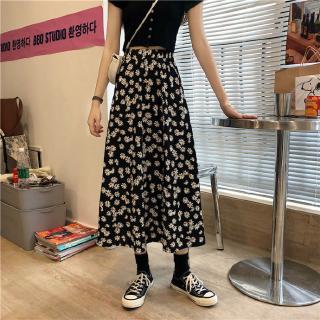falda floral de las mujeres de gasa cintura alta delgada coreana verano una línea maxi falda