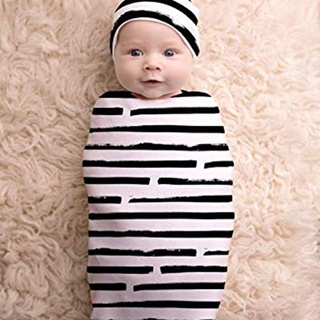 ledmarket 2 unids/Set bebé pañales manta rayas patrón fotografía Prop elástico recién nacido recepción manta con sombrero para accesorios de bebé (8)