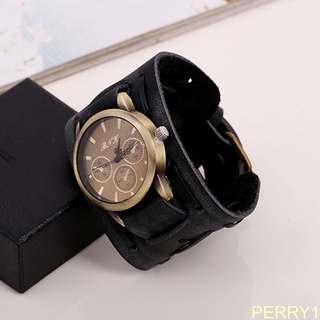 Men Retro Bracelet Watch Band Male Wide Leather Strap Cuff Vintage Wristwatch Quartz Watch (1)
