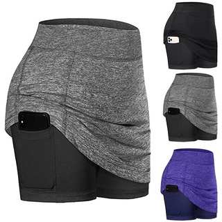 Women's Tennis Skirts Inner Shorts Elastic Sports Golves Skorts with Phone Pockets (2)