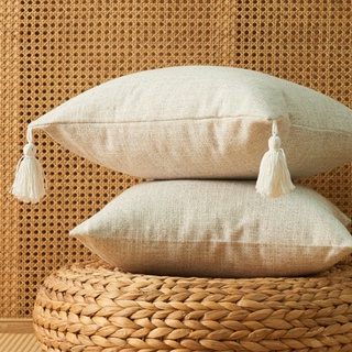 vulnerable color sólido algodón lino borla cojín funda de almohada hecha a mano funda de almohada decoración del hogar respaldo (7)