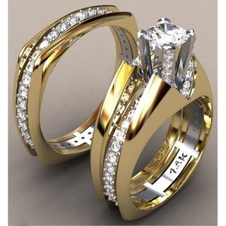 Nueva moda 18k chapado en oro anillo de diamantes de simulación de separación de color anillo de compromiso de diamantes completo