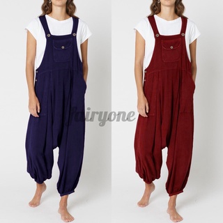 FAIRY Womens Summer Casual Pocket Cotton Linen Sleeveless Jumpsuit