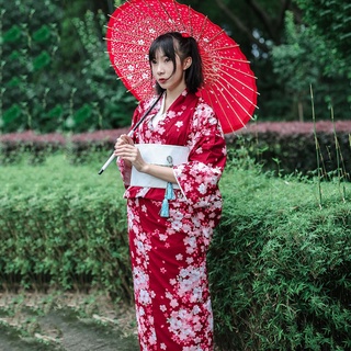 Kimono japonés sexy para mujer con Obi Borgoña Sakura Yukata vestido Cosplay traje de fiesta tradicional albornoz de algodón Vintage Haori