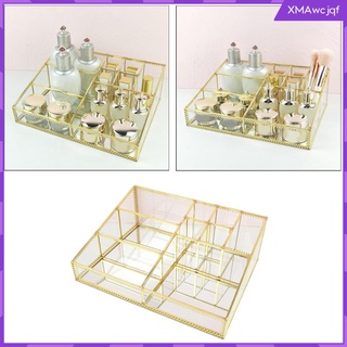 [xmawcjqf] Luxury Glass Box Clear Glass Gold Tone Metal Jewelry Storage Case Cosmetic Makeup Lipstick Holder Organizer, 9