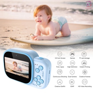 [POP]Kids Instant Print Camera 3.0 Inch Large Screen 1080P 12MP Digital Video Camera with Print Paper Roll Hanging Rope for Children Boys Girls