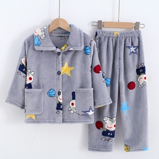 Pijamas de otoño e invierno para niños de franela gruesa Niño niña bebé ropa de casa pantalones de manga larga traje de lana de Coral (9)
