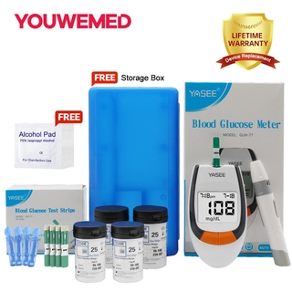 Yasee medidor de glucosa en sangre juego de monitoreo de glucosa en sangre (con tiras de prueba gratuitas 50 unidades + 50 unidades de dispositivo de Lancing)