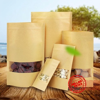50 piezas resellables con cierre de cremallera, papel kraft, bolsas para ventana de alimentos, embalaje con bolsas l4w3