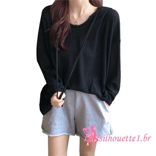 SIL-Women’s Casual Long Sleeve T-shirt Autumn Fashion Solid Color Round Neck