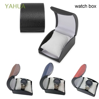 yahua moda reloj caso de lujo pulsera pantalla reloj caja arco 4 colores regalo para mujeres hombres litchi patrón plástico flip joyero/multicolor