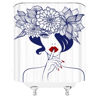 Cortina de ducha de calidad diferente personalizada impermeable baño hermosa mujer flores poliéster cortina de ducha