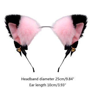 Larry Faux piel rosa gatito orejas diadema con lazo campana peluda felpa Animal Cosplay pelo aro Lolita Kawaii Halloween fiesta tocado accesorios de pelo (2)