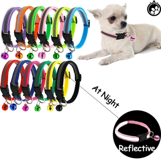 collar reflectante para mascotas, ajustable, collar de perro, gato, hebilla de seguridad, campana, correa para el cuello, suministros para mascotas