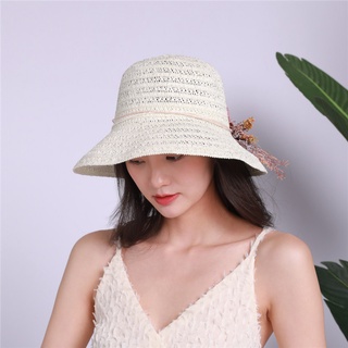 Women Sun Protective Hat Artificial Flower Decor Wide Brim Casual Beach Cap for Summer