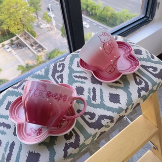French cool Hello Kitty taza de café en forma de flor plato de postre LC tarde té cerámica taza y vajilla (3)