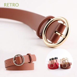 RETRO Hembra La mujer cinturones Retro Hebilla de oro de ronda Cintura Lady fajas Fajas Moda Vintage Cuero/Multicolor