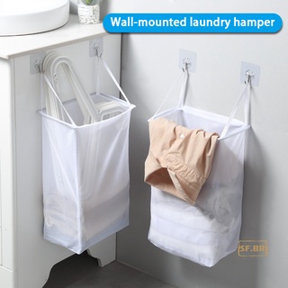 Bolsa de malla de tela de baño montado en la pared, almacenamiento Visible, cesta de lavandería, gran parte superior abierta, fácil acceso para habitación