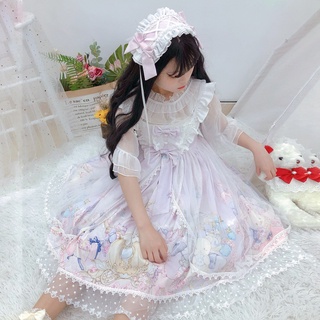 Vestido Lolita de manga corta para niños, bonito vestido de princesa lolita, ceñido a la cintura, de verano