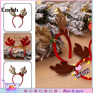 Corkh linda diadema de navidad para niños campanas arco nudo navidad pelo aro brillante para fiesta