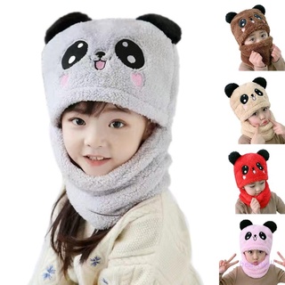 hear Kids Baby Winter Warm Faux Fleece Balaclava Hat Cartoon Panda Bear Ears Thicken Plush Full Cover Earflap Hood Cap Scarf