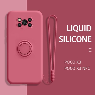 Xiaomi Poco X3 NFC Poco X3 Pro Case Ring Holder Liquid Silicone Case Xiaomi Poco X3 Full Camera Protective Case Casing Cover