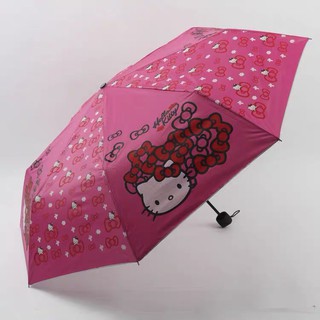 Hello kitty paraguas lindo patrón de dibujos animados paraguas de lluvia parasol anti-ultravioleta paraguas triple (5)