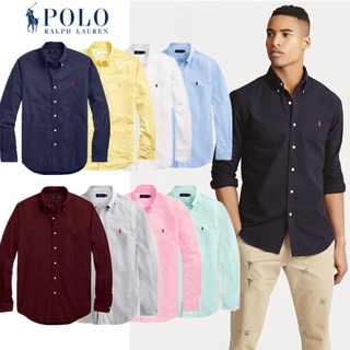 Ready Stock Paul_Ralph Lauren Polo Mens Solid Color Shirt Plaid Business Autumn New Fashion Casual-shirt Long Sleeve