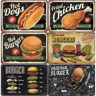 Fast Food Metal Tin Sign Chicken Hamburger Hot Dogs Vintage Poster Kitchen Restaurant Wall Art Decor Pai Retro Tinplate