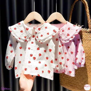 Autumn Baby Girls Strawberry Print Shirt Kids Long Sleeve Blouse Tops