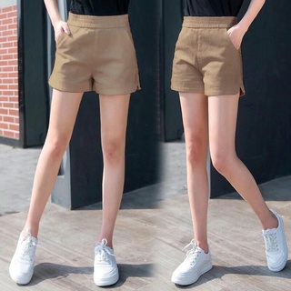 DFYUN Pantalones cortos de algodón puro de verano para mujer De cintura alta2021Nueva cintura elástica abertura lateralAPantalones casuales sueltos de pierna ancha para mujer