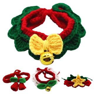 predowhen Hand Knitted Woolen Christmas Patterns Cat Dog Collar Neck Ornaments Pet Scarf