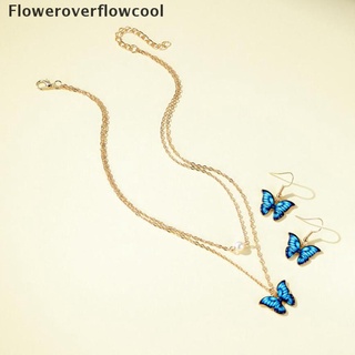 coolday nuevo colorido mariposa perla doble capa collar gota pendientes jewelty set caliente