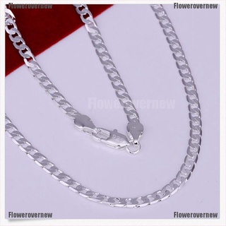 [FON] collar de cadena plana lateral de plata de ley 925 para hombres de 4 mm [Flowerovernew]