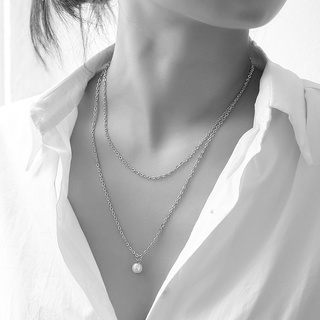 Sujianxia collar Simple resistente al desgaste de las mujeres de doble capa de perlas de imitación colgante de cadena para fiesta (6)