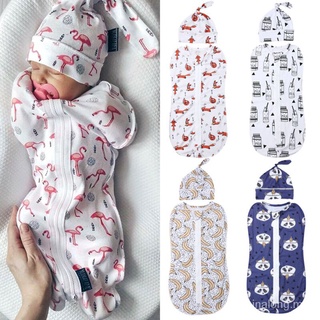sacos de dormir para bebé recién nacido bebé de algodón cremallera envolver manta envoltura saco de dormir + sombrero 2pcs tamaño 0-6m