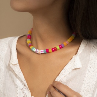 YONGKE collar de cuentas coreanas para mujer estrella clavícula cadena alfabeto amor dulce Multicolor sonrisa étnica collar (2)