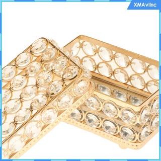 [xmavllnc] Gold Crystal Jewelry Box Trinket Box with Lid Rings Earrings Box with Glass Mirror Surface Inside for Wedding Decor