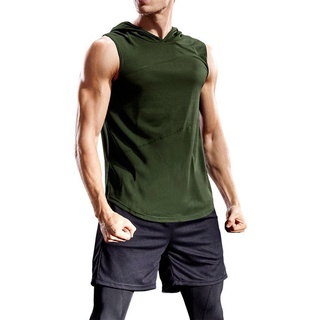 hombres fitness músculo sólido casual sin mangas con capucha culturismo apretado secado tops